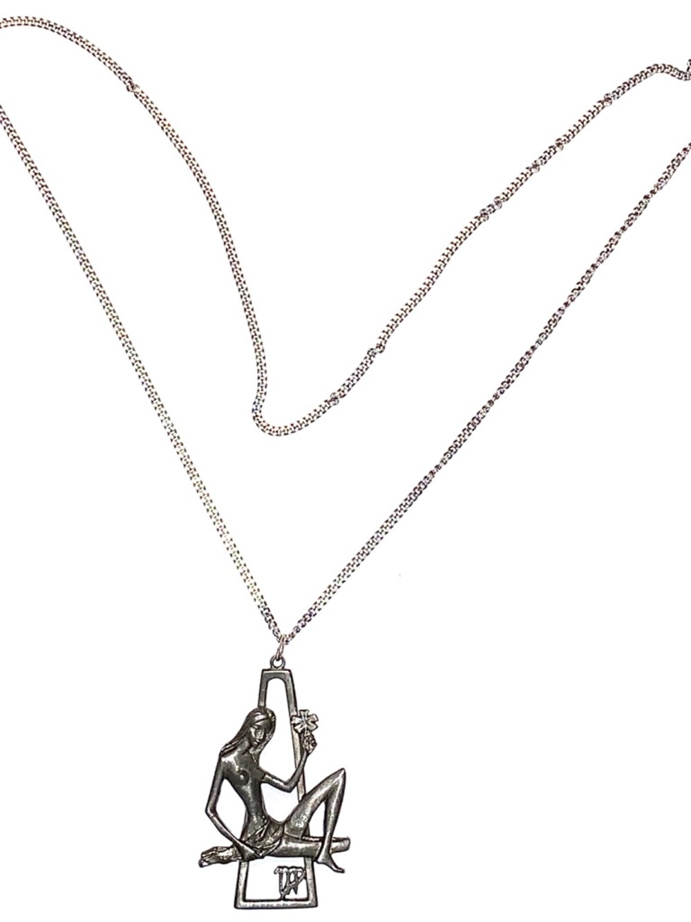 Vintage Cathedral Genuine Pewter Astrology Zodiac Sign Virgo Necklace 1970s